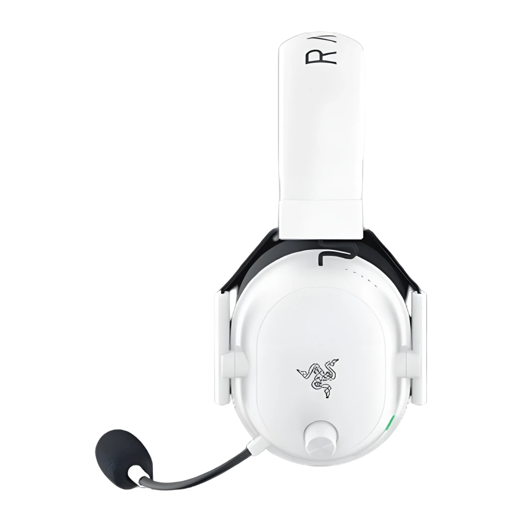 Razer BlackShark V2 HyperSpeed Blanc, vue latérale: casque sans fil avec micro flexible, coussinets noirs et logo Razer sur - Ítem3