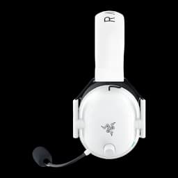 Razer BlackShark V2 HyperSpeed Blanco, vista lateral: logo Razer en copa, micrófono flexible y rueda de volumen visibles