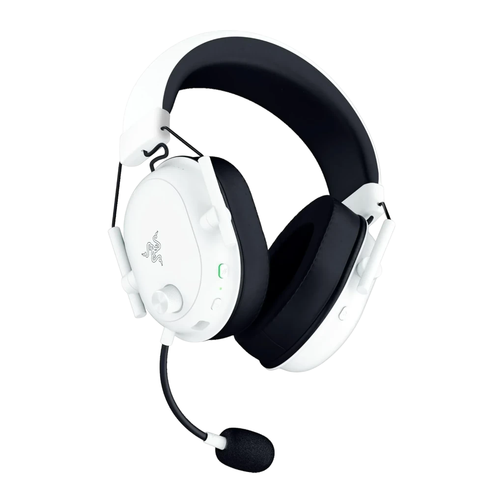 Razer BlackShark V2 HyperSpeed Blanc, vue latérale: casque sans fil avec micro flexible, coussinets noirs et logo Razer sur - Ítem2
