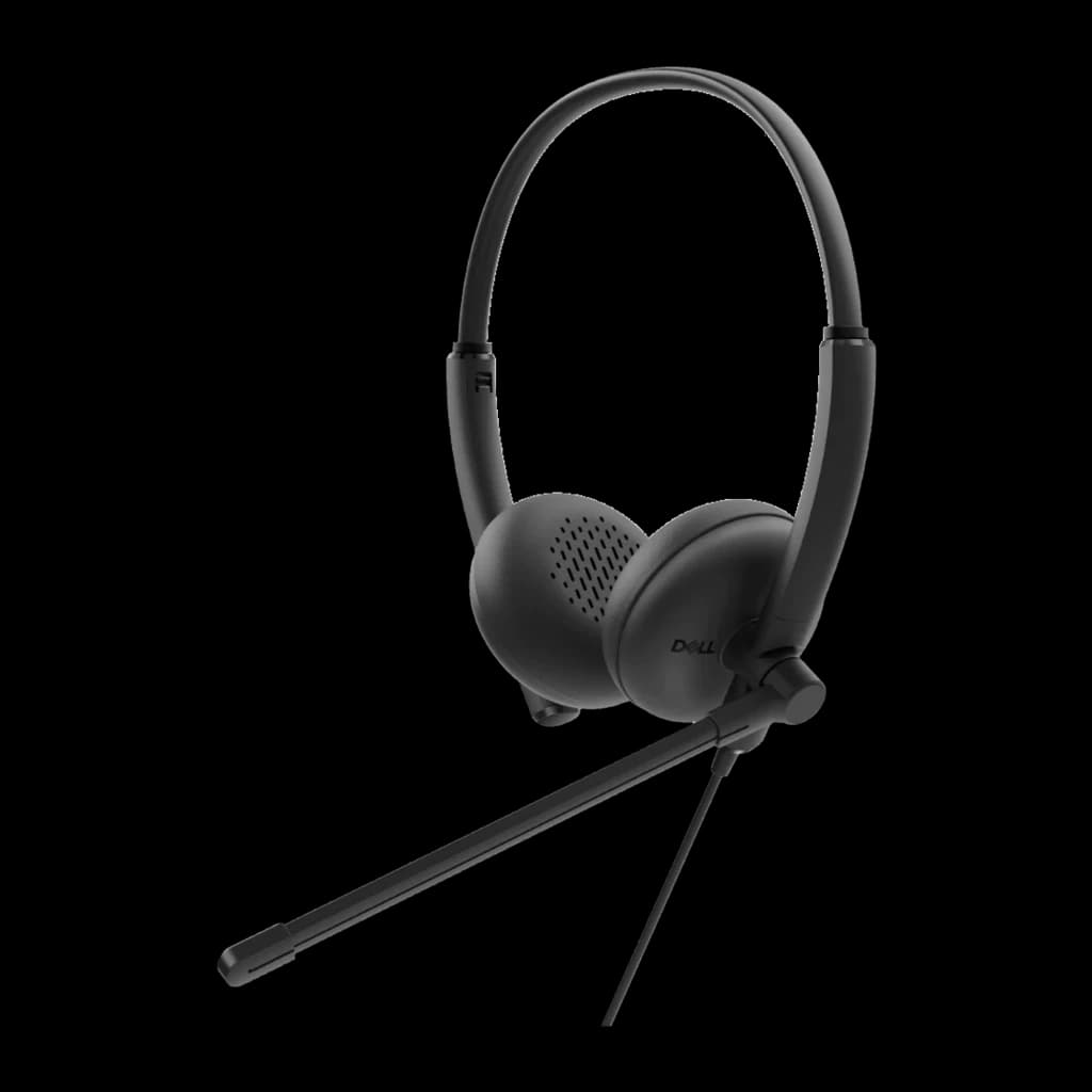 Dell Auriculares WH125 USB negro, vista lateral: micrófono extensible desplegado hacia abajo y cable USB visible