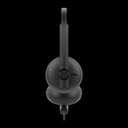 Dell Auriculares WH125 USB Negro, vista lateral: auricular único con logo Dell, brazo ajustable y cable USB visible