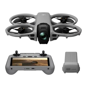 DJI Drone Avata 360 42GB gris, vista frontal: dron con cámara gran angular, mando con pantalla y batería