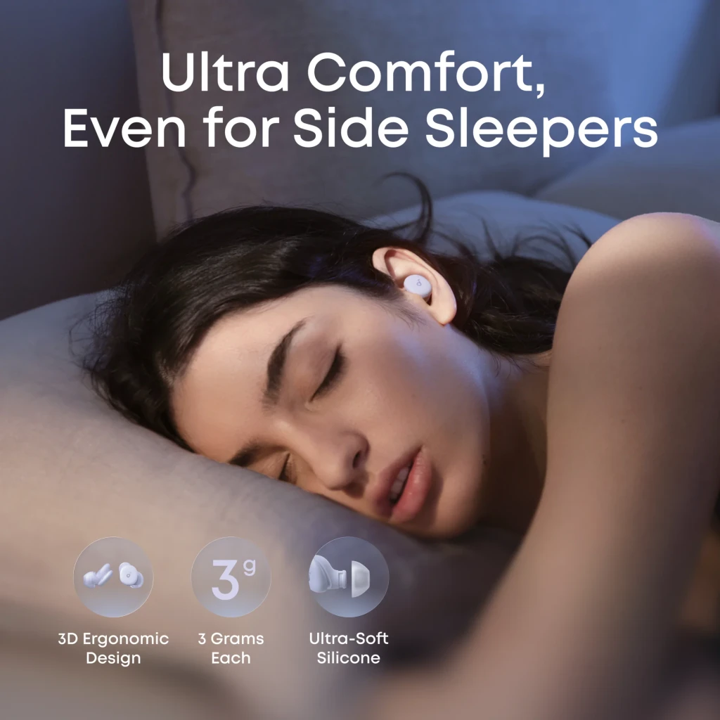 Anker Soundcore Sleep A30 blanc, vue en perspective: étui ouvert avec les deux écouteurs à l'intérieur et logo Soundcore - Ítem7