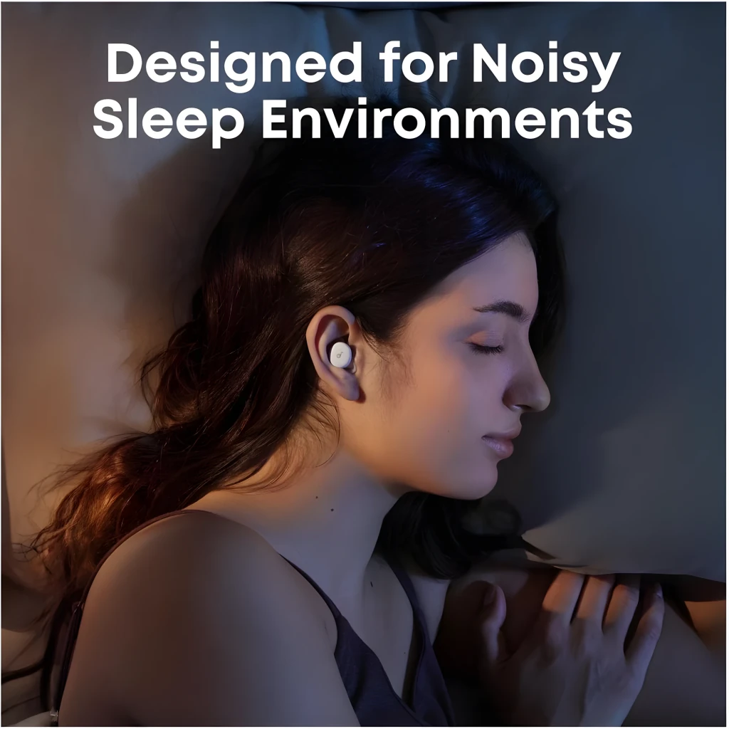 Anker Soundcore Sleep A30 blanc, vue en perspective: étui ouvert avec les deux écouteurs à l'intérieur et logo Soundcore - Ítem9