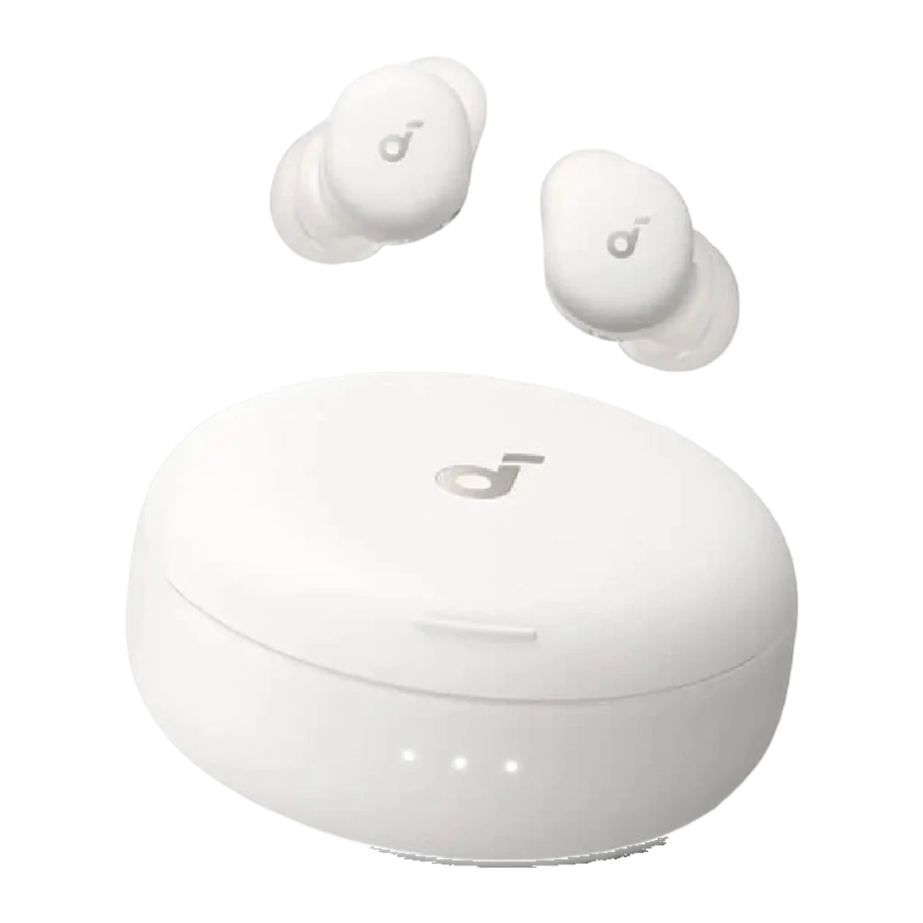 Anker Soundcore Sleep A30 blanc, vue en perspective: étui ouvert avec les deux écouteurs à l'intérieur et logo Soundcore - Ítem3