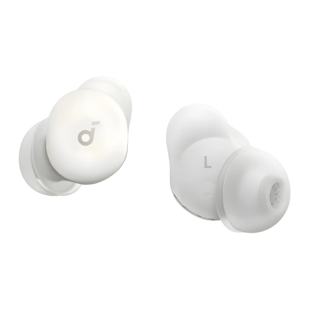 Anker Soundcore Sleep A30 blanc, vue en perspective: étui ouvert avec les deux écouteurs à l'intérieur et logo Soundcore - Ítem4