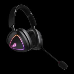 ASUS Auriculares ROG Delta II Negro, vista lateral izquierda: logo ROG iluminado RGB triangular y micrófono boom