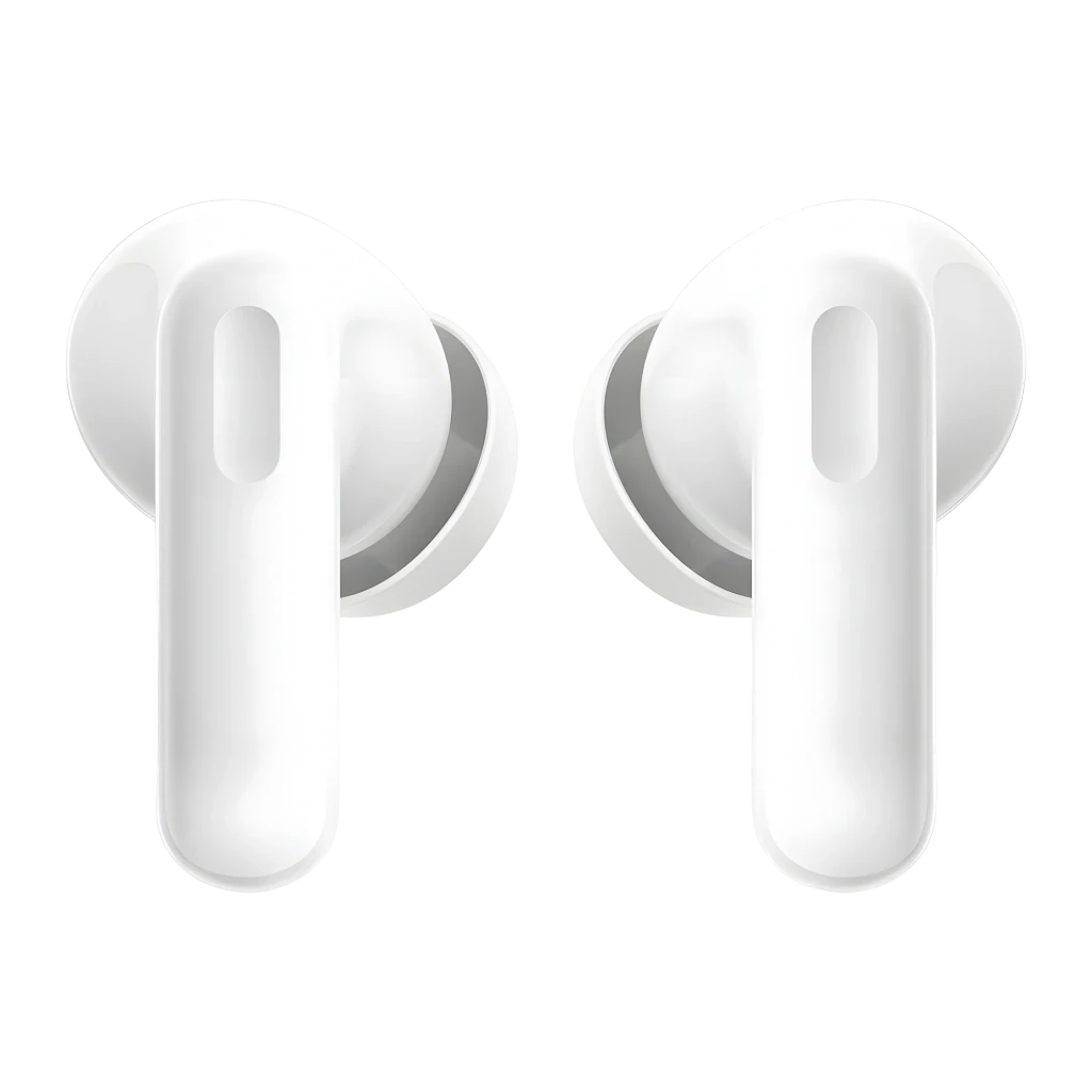 OPPO Enco Buds3 Blanc, vue avant: étui ouvert avec écouteurs à l'intérieur, logo OPPO et LED verte - Ítem4