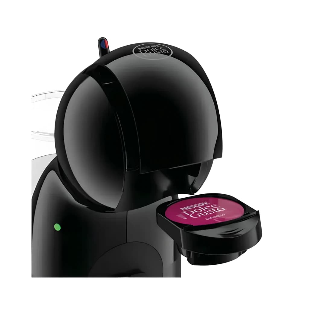 De'Longhi Dolce Gusto Piccolo XS EDG110.AB Preto, detalhe: porta-cápsulas aberto com cápsula Espresso inserida e luz LED