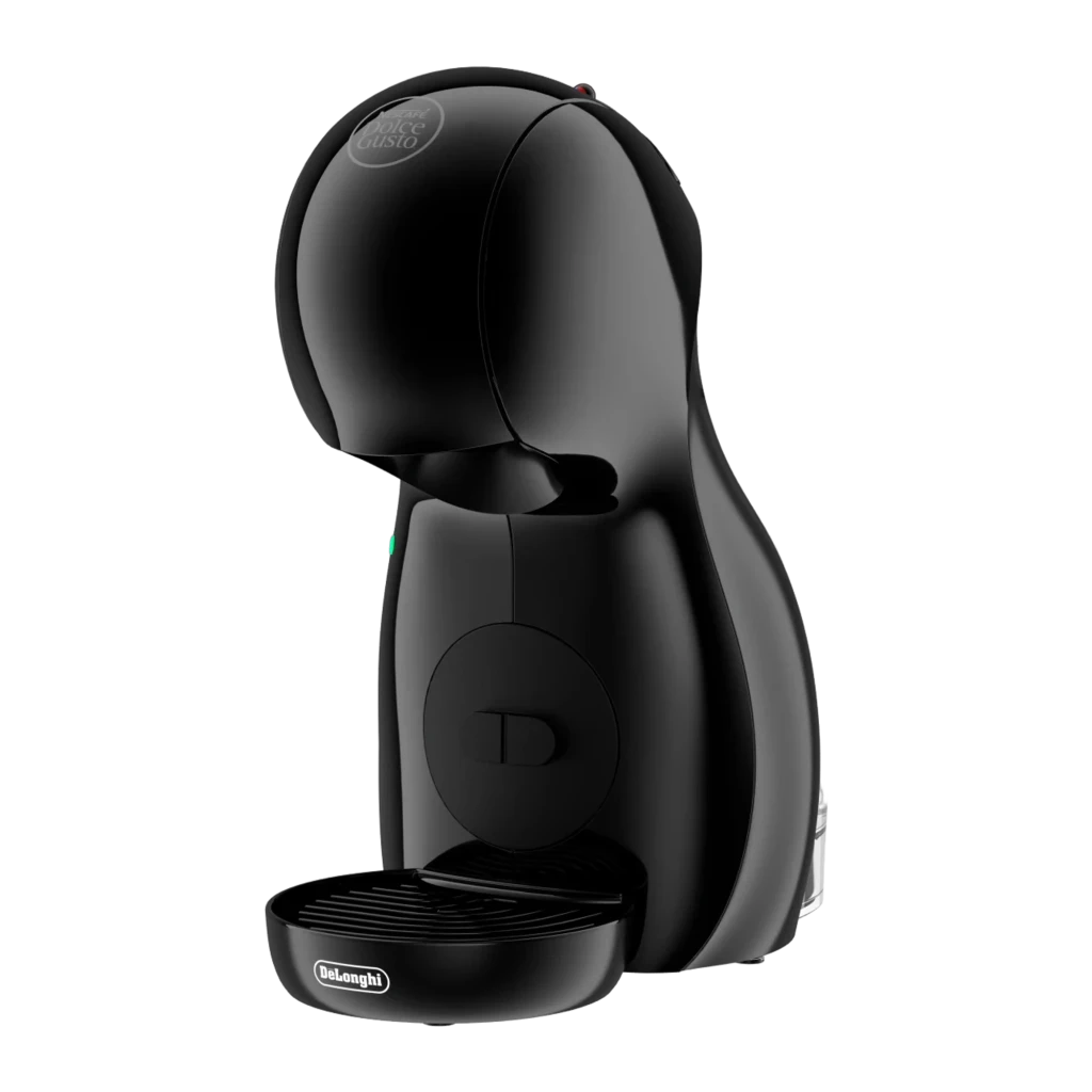 De'Longhi Dolce Gusto EDG110.AB Piccolo XS noir, vue de face: machine avec verre de latte en couches et voyant vert allumé - Ítem1
