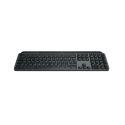 Logitech Teclado MX Keys S Inalámbrico Grafito, vista en perspectiva: disposición completa de teclas cóncavas y teclado
