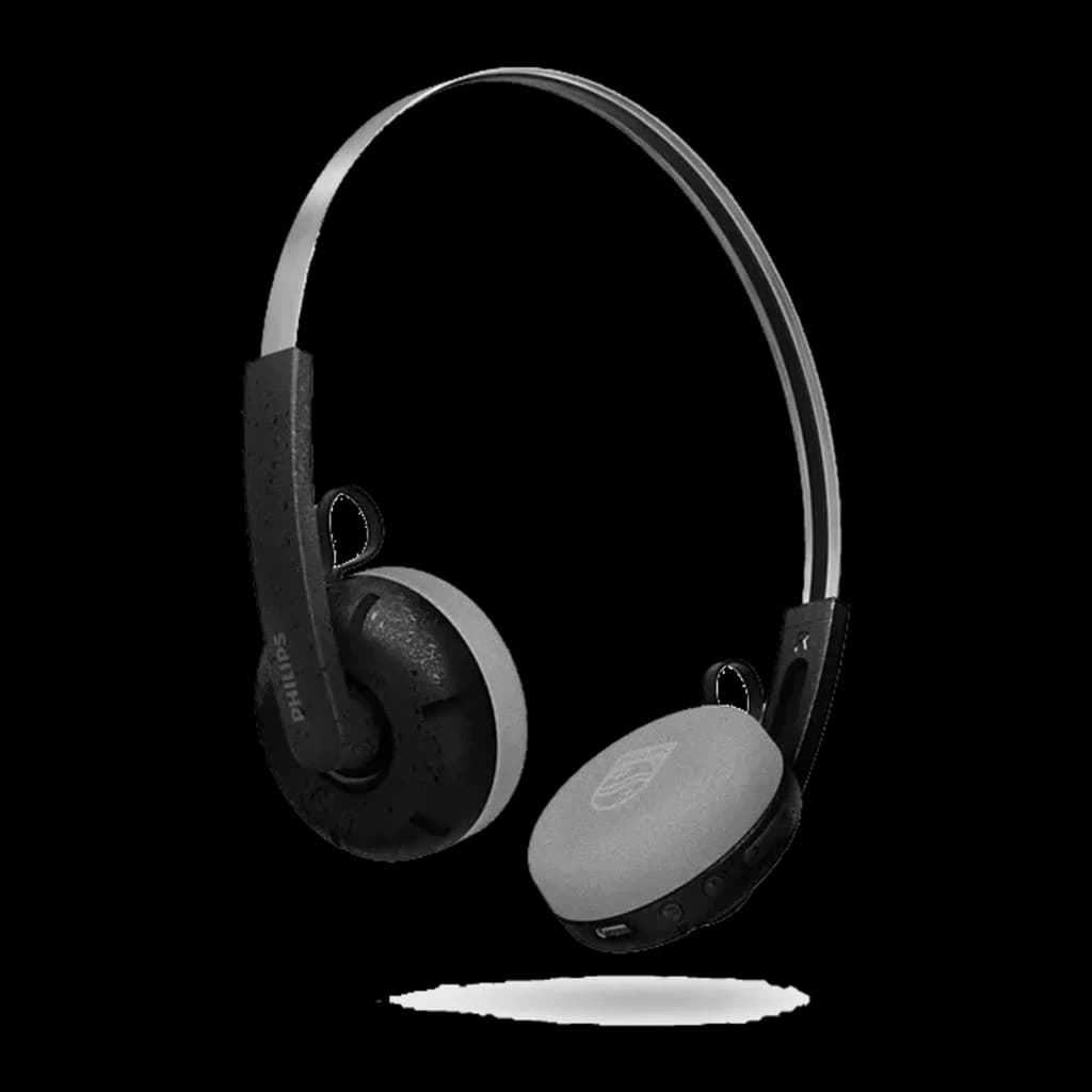 Philips TAH2000BK 2000 Series noir, vue en angle: logo Philips sur l'écouteur, arceau bicolore noir et gris