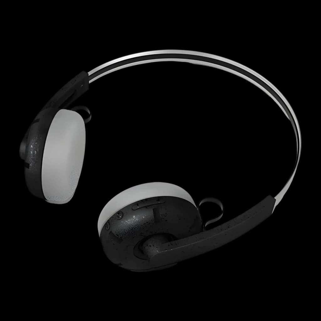 Philips TAH2000BK 2000 Series noir, vue latérale: coussinets gris, arceau argenté et noir sur fond sombre