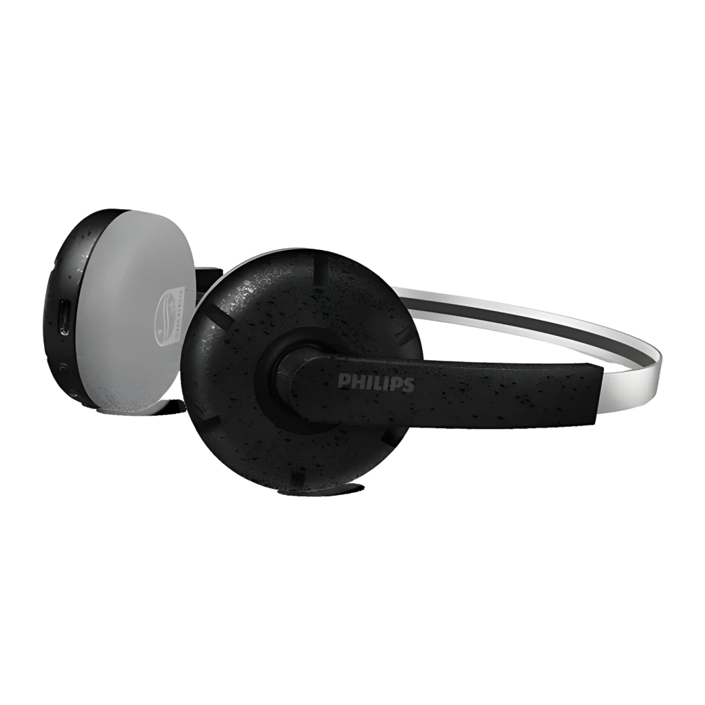 Philips TAH2000BK 2000 Series Preto, vista lateral: arco prateado, almofadas pretas com logo Philips e LED azul - Item5