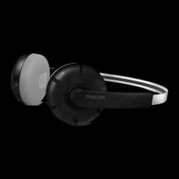 Philips TAH2000BK 2000 Series noir, vue latérale: arceau blanc, coussinets noirs mouchetés et logo Philips