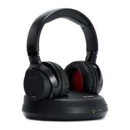 AIWA WHF-880 TV RF negro, kit lateral izquierda: auriculares sobre base de carga con LEDs charging y power encendidos