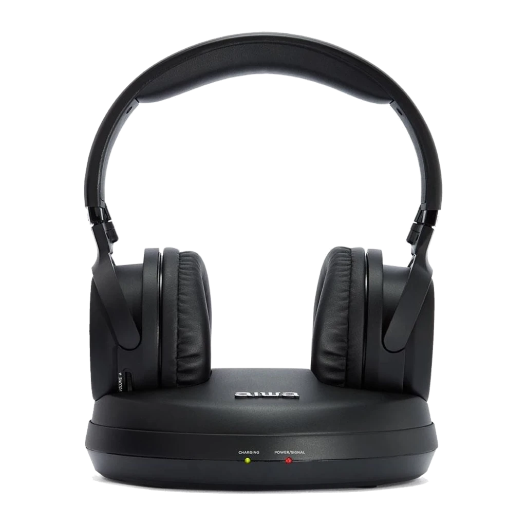 AIWA WHF-880 TV RF noir, kit côté gauche: casque sur base de charge avec LEDs charging et power allumés - Ítem3