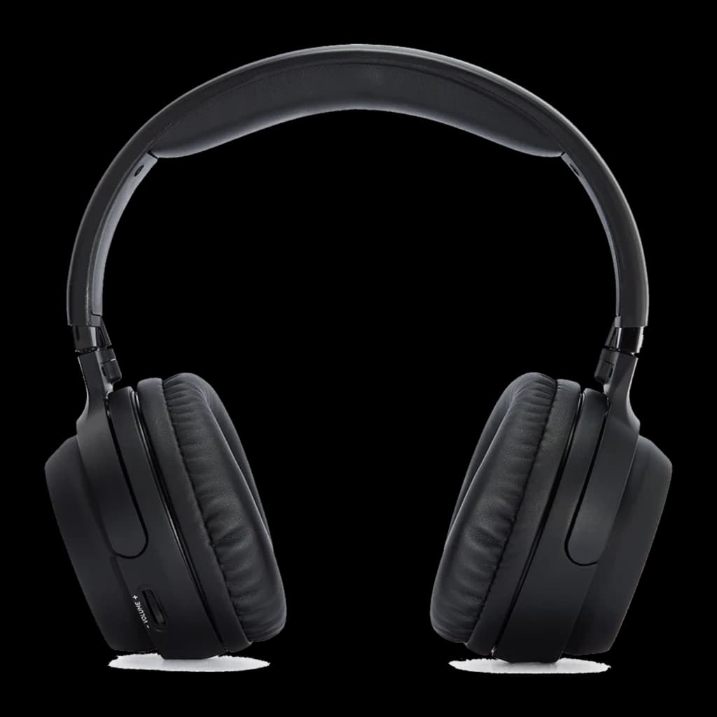 AIWA WHF-880 TV RF negro, vista frontal: auriculares over-ear con almohadillas acolchadas y arco ajustable