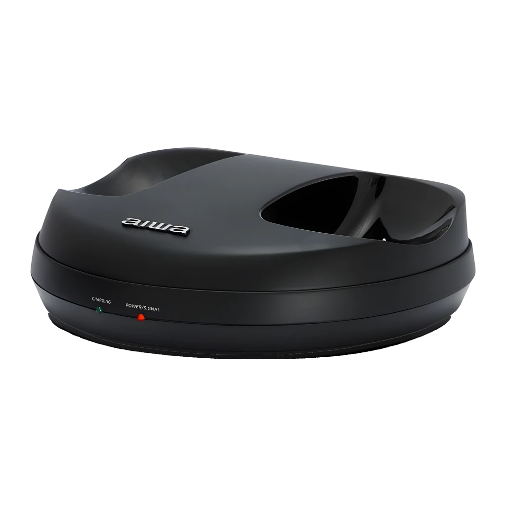 AIWA WHF-880 TV RF noir, kit côté gauche: casque sur base de charge avec LEDs charging et power allumés - Ítem6