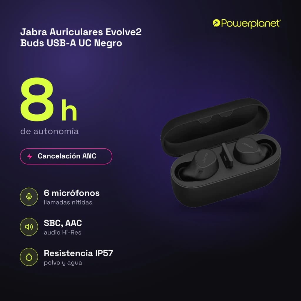 Jabra Auriculares Evolve2 Buds USB-A UC Negro - características