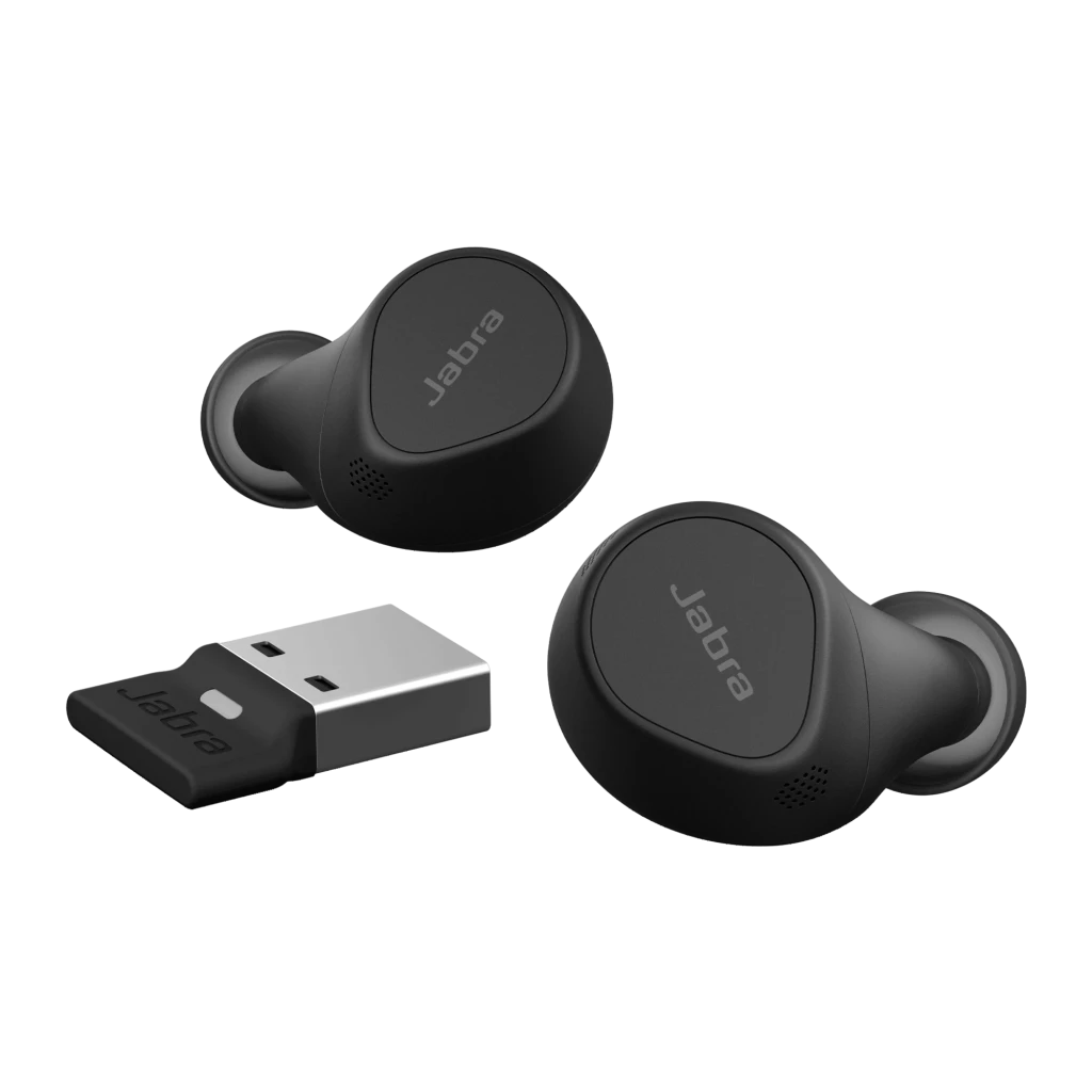 Jabra Evolve2 Buds USB-A UC negro, vista principal: auriculares true wireless en estuche abierto con tapa elevada - Ítem3