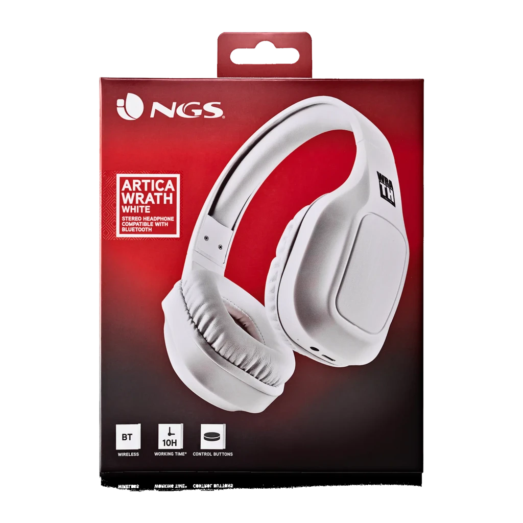 NGS Auriculares Artica Wrath Blanco, vista lateral: diadema acolchada, almohadillas y logo WRATH visibles - Ítem14