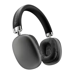 Energy Sistem Casque Style BT Noir, vue latérale: coussinets rembourrés, arceau avec logo et détails chromés argentés