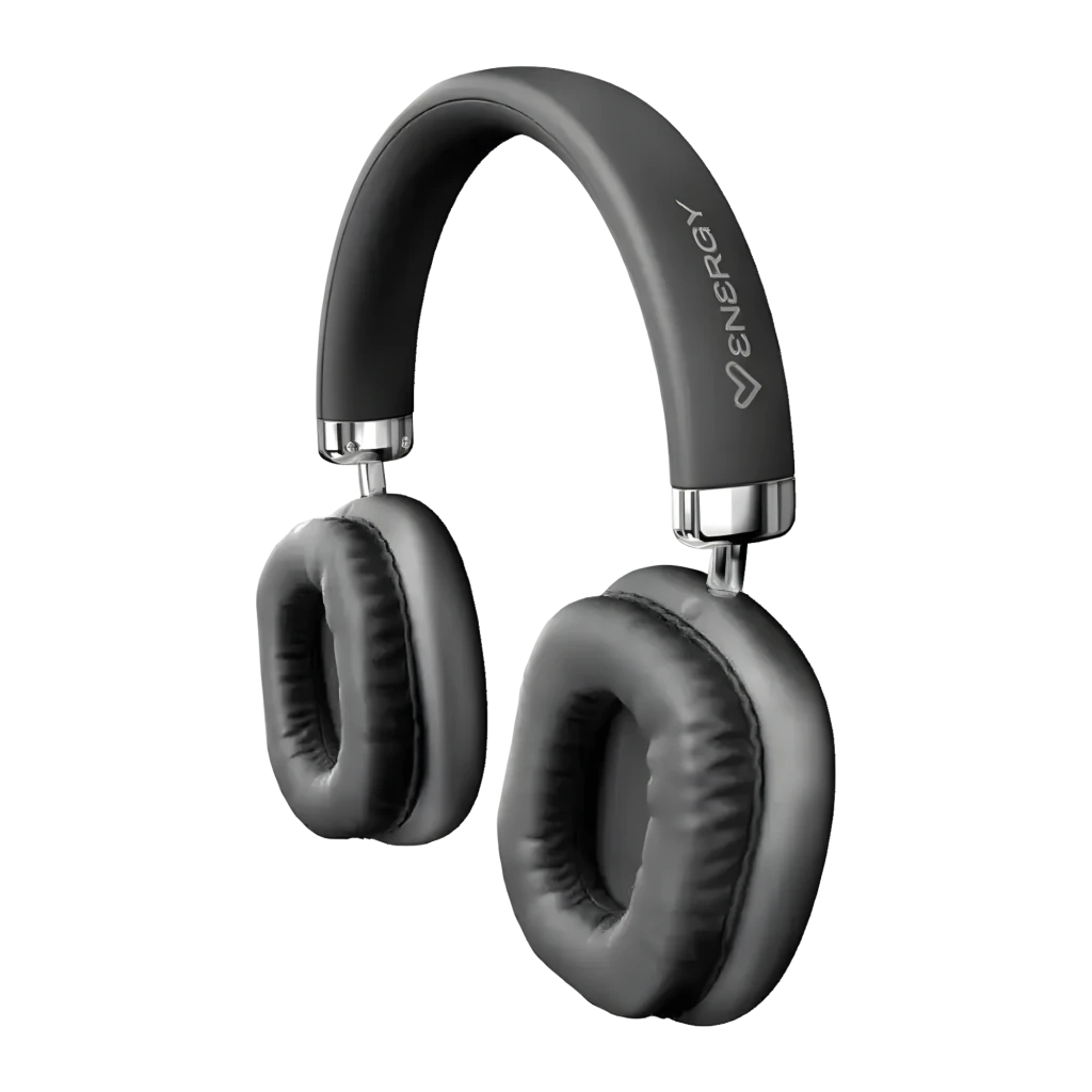 Energy Sistem Casque Style BT Noir, vue latérale: coussinets rembourrés, arceau avec logo et détails chromés argentés - Ítem2