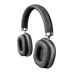 Energy Sistem Casque Style BT Noir, vue de face 3/4: arceau rembourré, coussinets gris et détails chromés