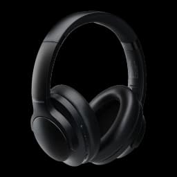 Panasonic RB-HX330B Auscultadores Sem Fios Preto, vista em ângulo: almofadas acolchoadas, botões laterais e etiqueta no arco