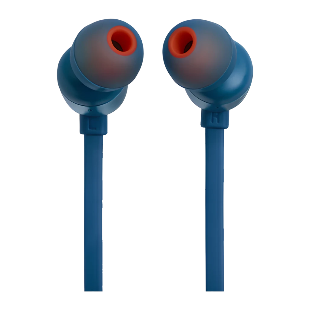 JBL Auriculares Tune 310C Azul, detalle: auriculares separados mostrando almohadillas, mando en línea y conector USB-C - Ítem5