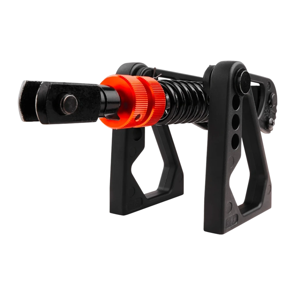 Asetek SimSports Initium Stage 2 Kit Embreagem Preto Laranja, vista frontal-lateral: eixo com mola helicoidal e roda de - Item
