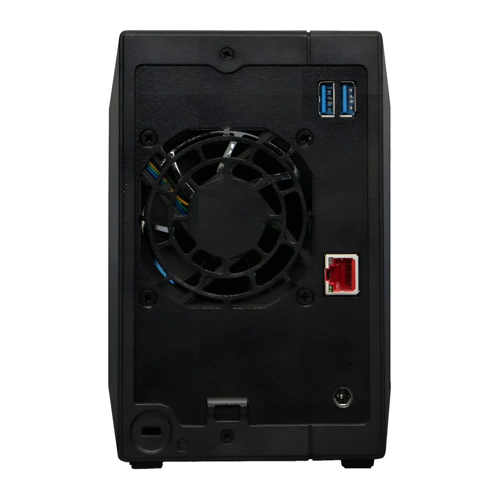 Asustor Drivestor 4 Pro Gen2 NAS 4-Bay negro, vista frontal lateral baja: LEDs verdes, botón USB-A 3.0 y logo cobre - Ítem7