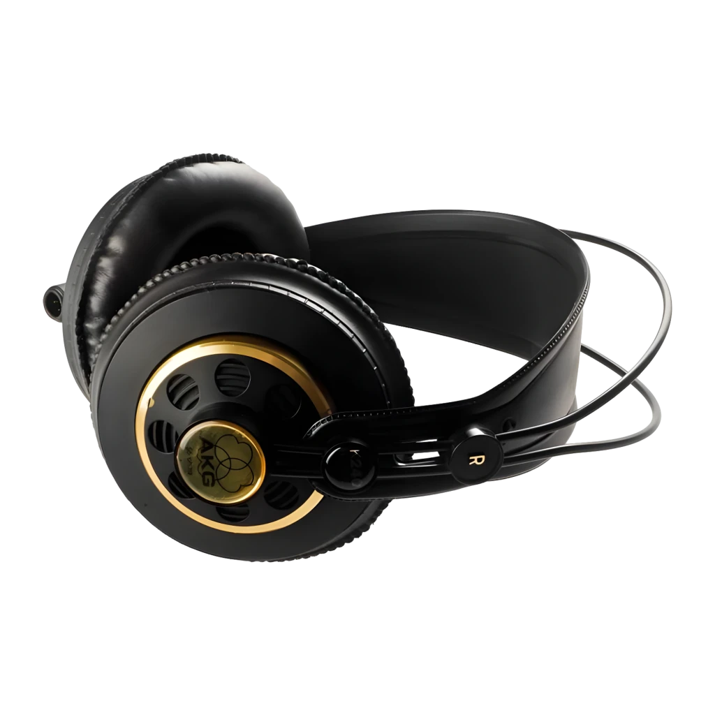 AKG K240 Studio noir, vue latérale gauche: logo K240 Studio doré, repère L et câble avec connecteur - Ítem4
