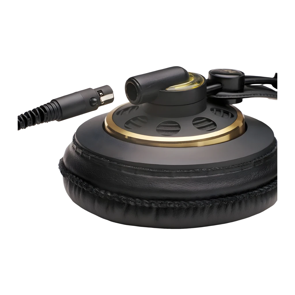 AKG K240 Studio noir, vue latérale gauche: logo K240 Studio doré, repère L et câble avec connecteur - Ítem7