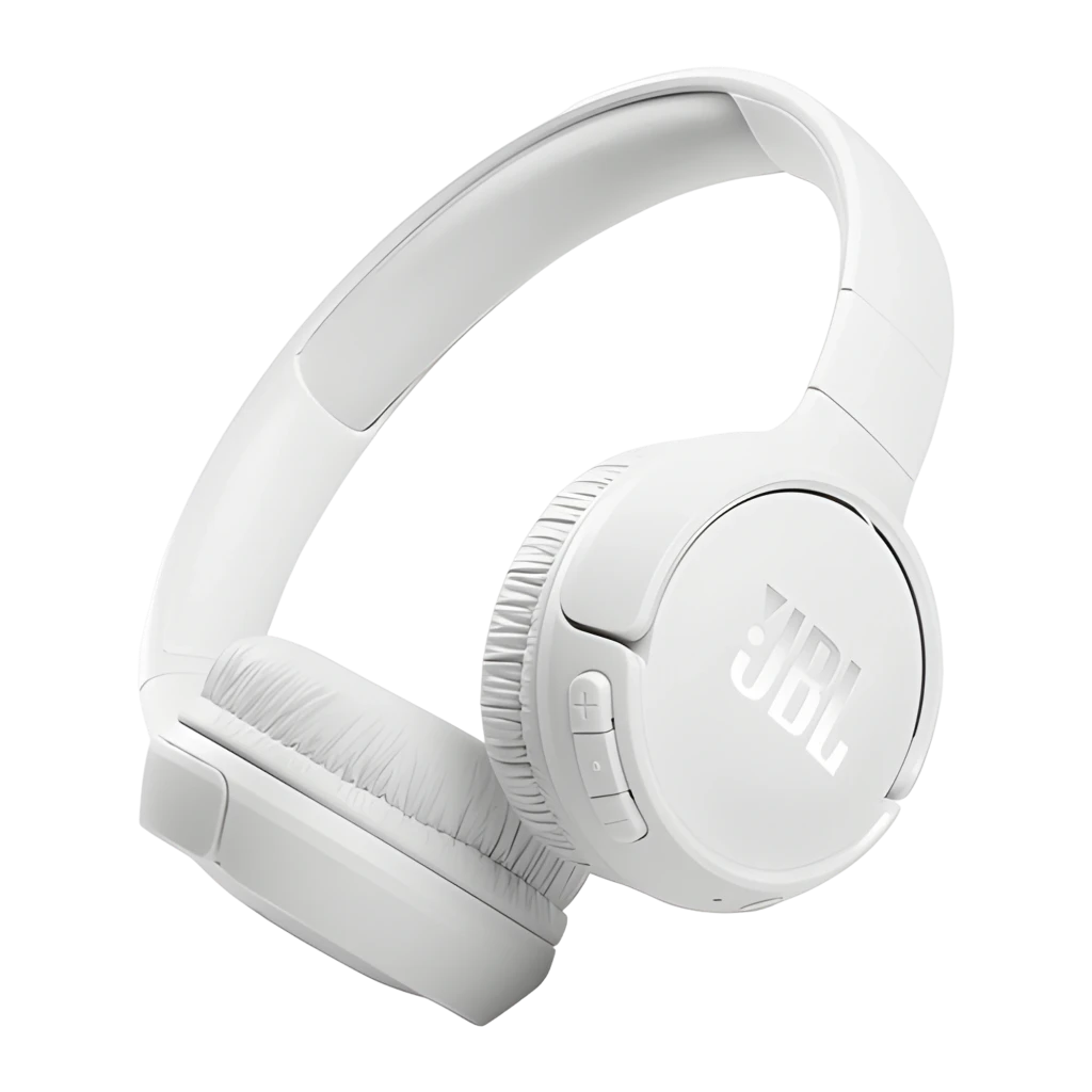JBL Tune 510BT Sans Fil Blanc, vue latérale: logo JBL sur l'oreillette droite et boutons de volume visibles - Ítem3