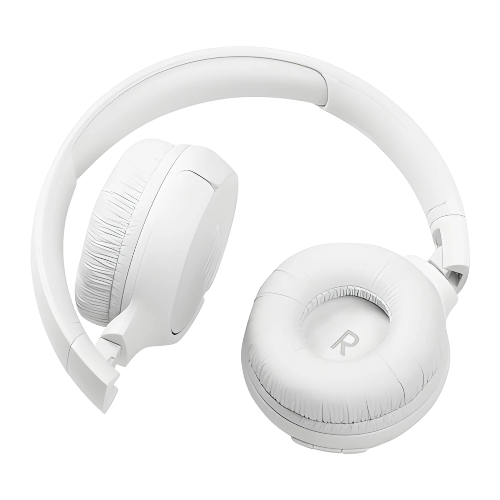JBL Tune 510BT Sans Fil Blanc, vue latérale: logo JBL sur l'oreillette droite et boutons de volume visibles - Ítem5