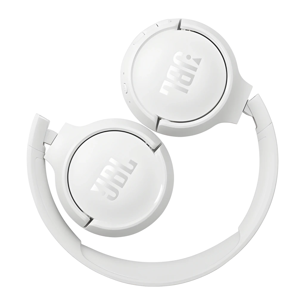 JBL Tune 510BT Sans Fil Blanc, vue latérale: logo JBL sur l'oreillette droite et boutons de volume visibles - Ítem8
