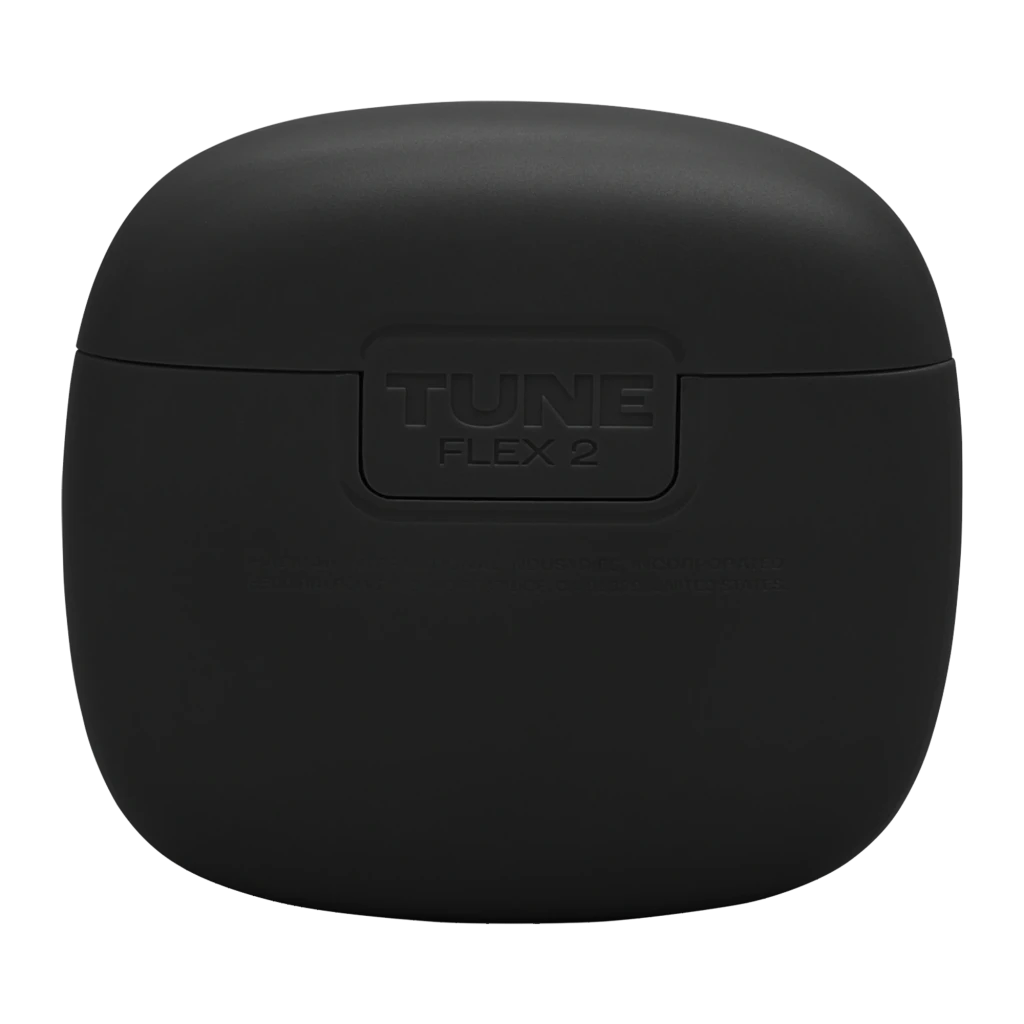 JBL Écouteurs True Wireless Tune Flex 2 noir, vue de face: étui ouvert avec écouteurs à l'intérieur et indicateur LED allumé - Ítem4