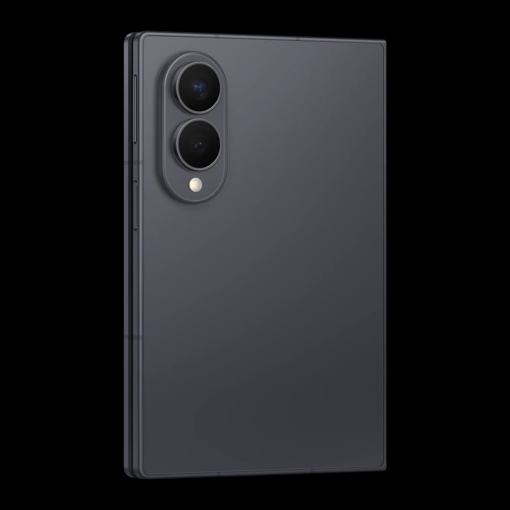 Samsung Galaxy Z Fold8 256GB Grafite, vista traseira em ângulo: módulo de câmeras oval e dobradiça lateral