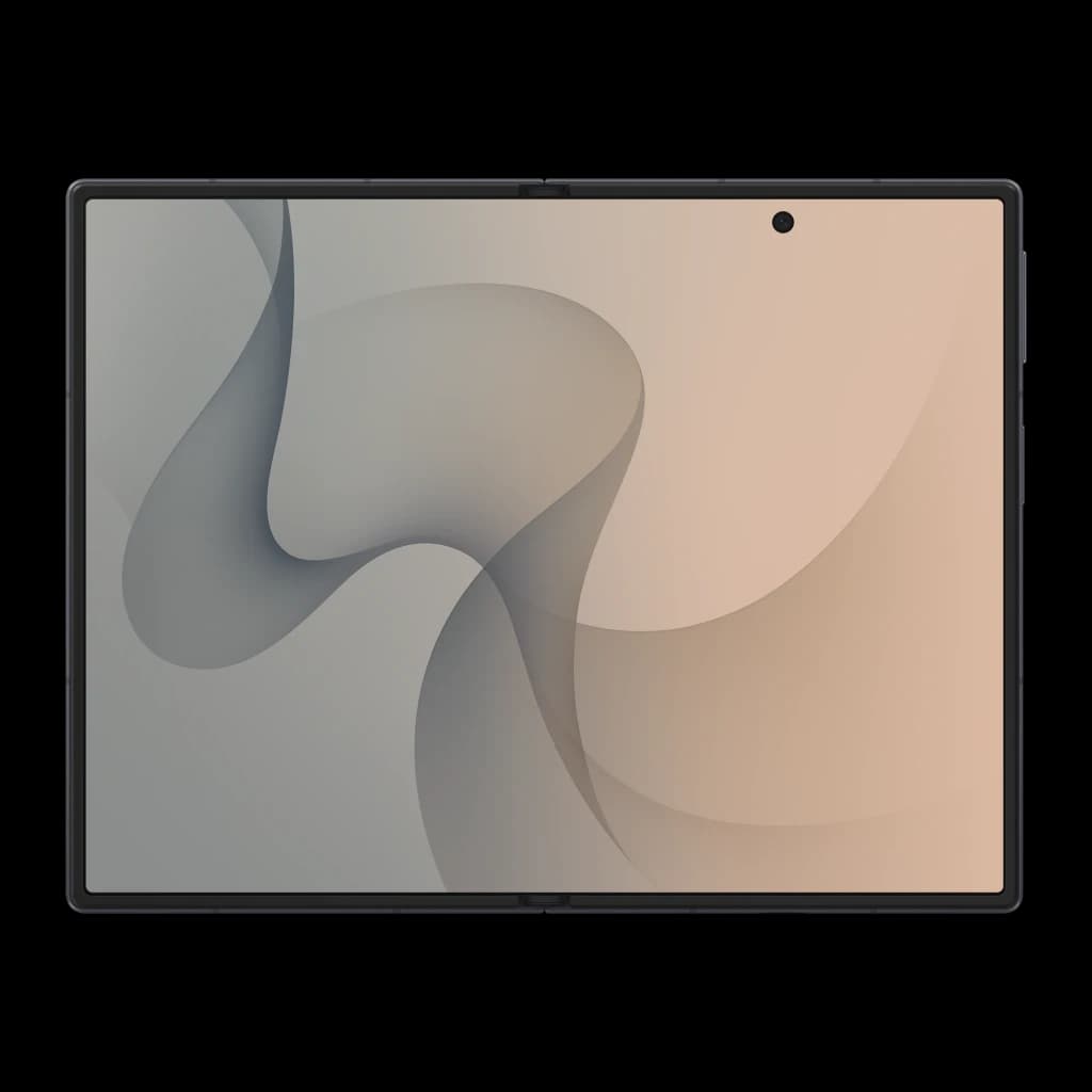 Samsung Galaxy Z Fold8 5G 256GB Grafite, vista frontal aberto: ecrã interior com câmara sob o ecrã e moldura cinzenta