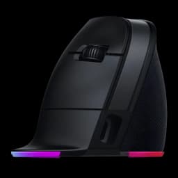 Razer Pro Click V2 Vertical Preto, vista lateral: design ergonómico vertical, roda de scroll e luz RGB na base