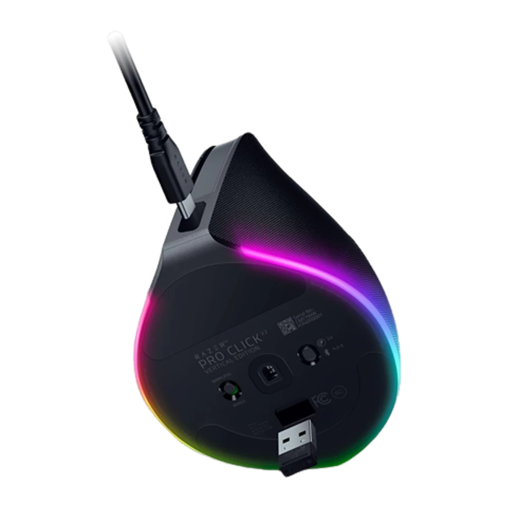 Razer Pro Click V2 Vertical Preto, vista lateral: design ergonómico vertical, roda de scroll e luz RGB na base - Item2