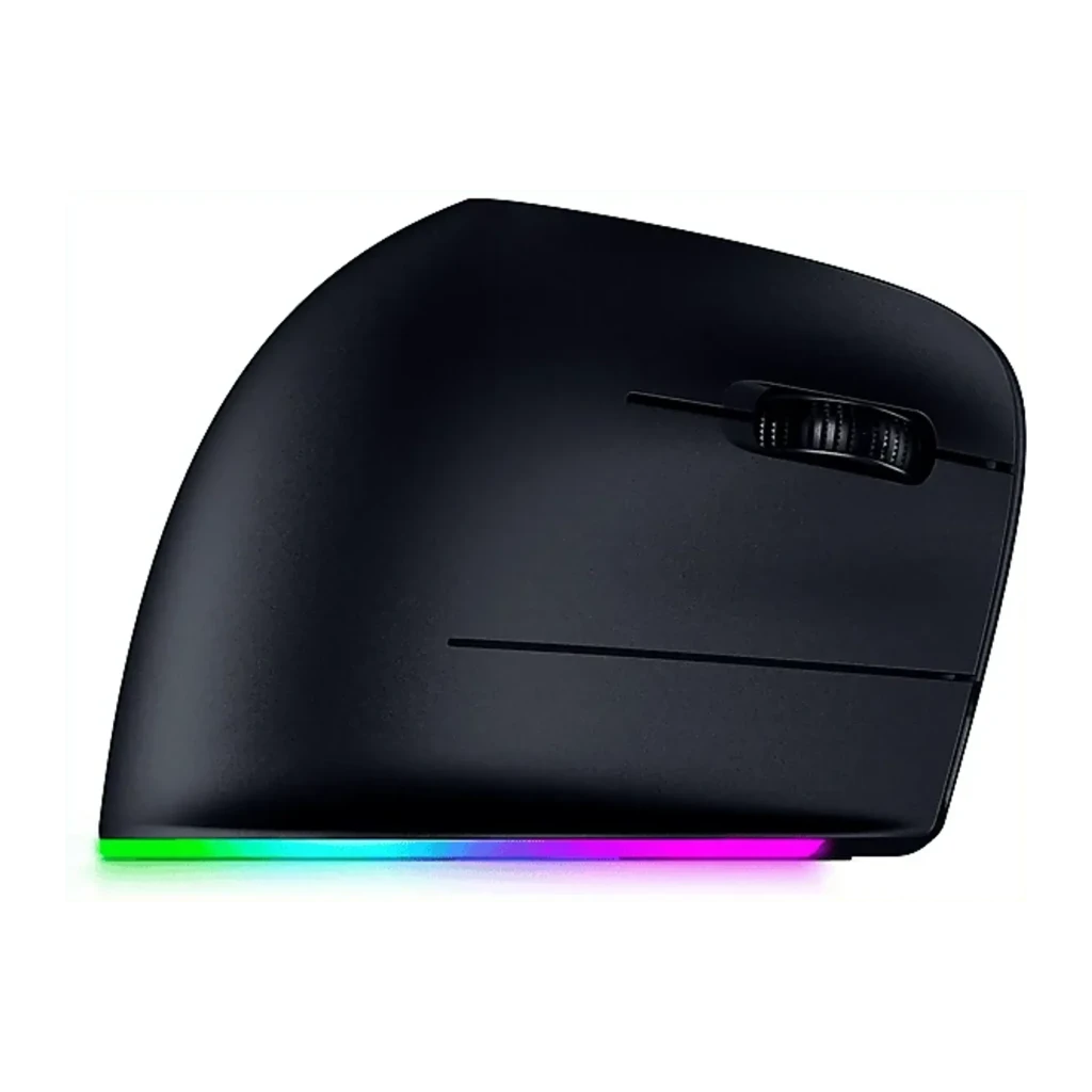 Razer Pro Click V2 Vertical Preto, vista lateral: design ergonómico vertical, roda de scroll e luz RGB na base - Item4