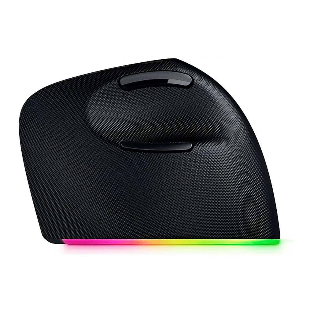Razer Pro Click V2 Vertical Preto, vista lateral: design ergonómico vertical, roda de scroll e luz RGB na base - Item7