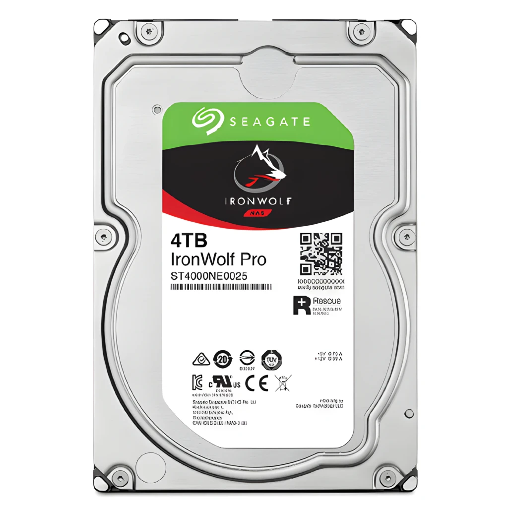 Seagate IronWolf Pro ST4000NT001 4TB, vue avant: étiquette noire avec logo loup rouge et mention 4TB - Ítem3
