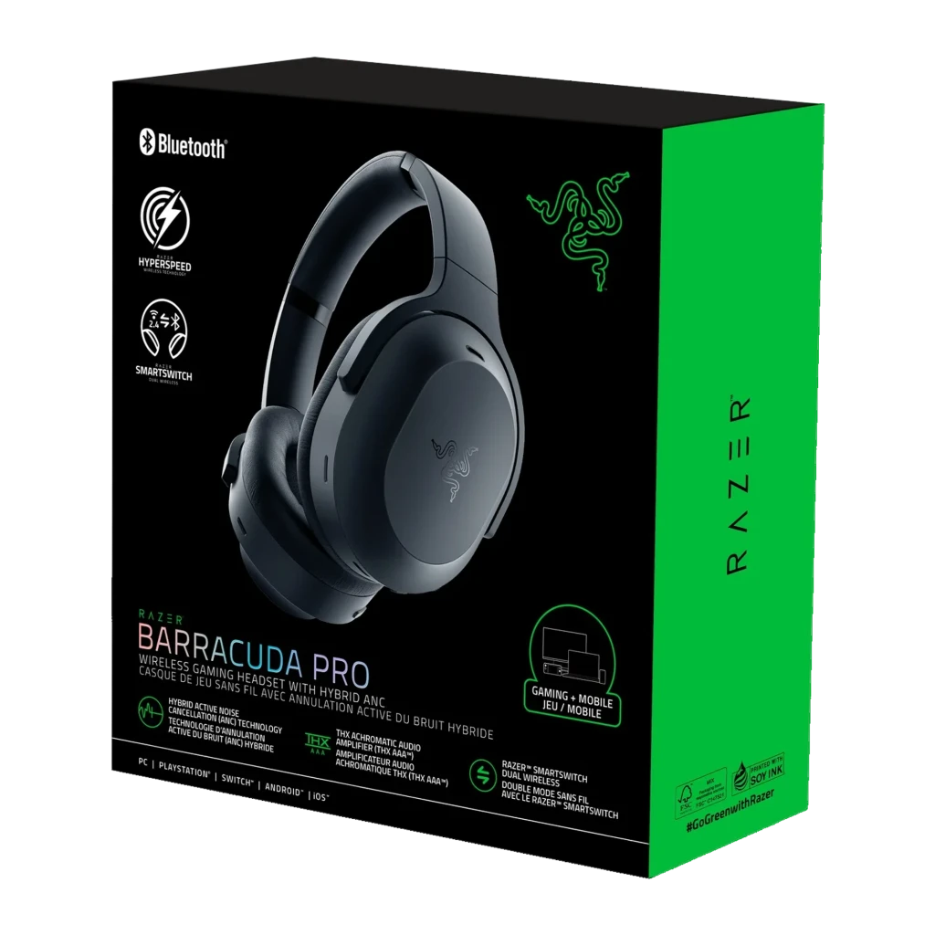 Razer Barracuda Pro negro, kit completo: auriculares en ángulo junto a dongle USB-C inalámbrico Razer incluido - Ítem1