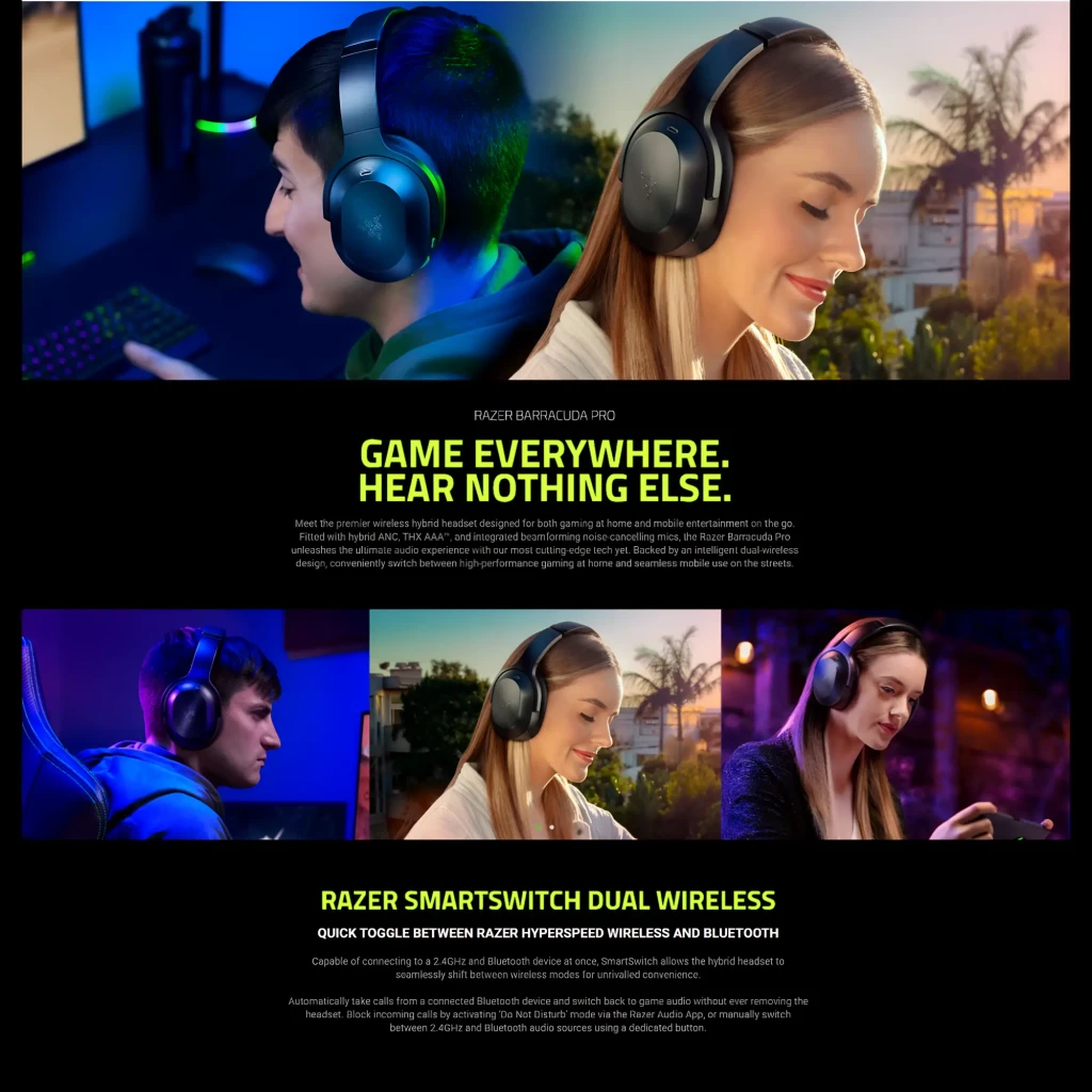 Razer Barracuda Pro negro, kit completo: auriculares en ángulo junto a dongle USB-C inalámbrico Razer incluido - Ítem6