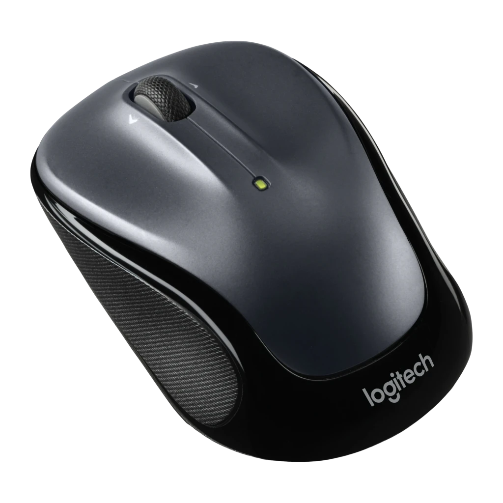 Logitech Souris M325s Sans Fil gris foncé, vue du dessus centrée: molette avec flèches latérales, LED verte et zones de - Ítem1