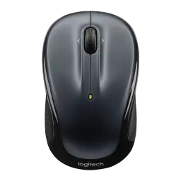 Logitech Ratón M325s Inalámbrico gris oscuro, vista superior centrada: rueda con flechas laterales, LED verde y zonas de